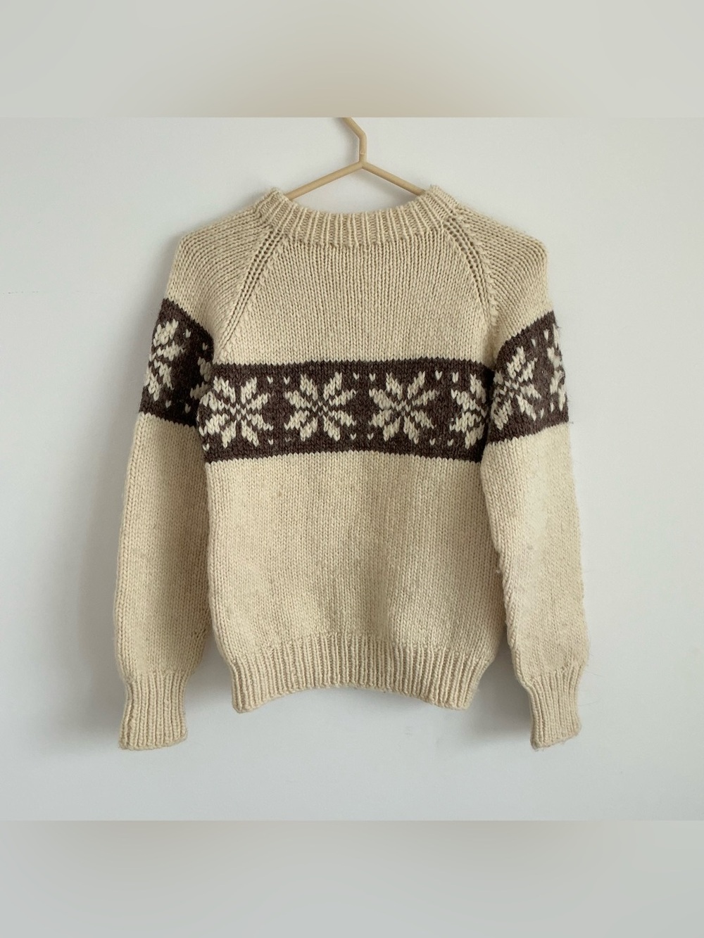 Vintage cream brown Nordic wool mohair knitted handmade thick sweater